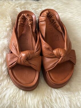 Silent D PANCE Leather Platform Sandals Sz 40 / US 9 Anthropologie EUC Cognac